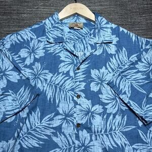 Hawaii Station Shirt Men's XL Blue Floral Short Sleeve Button Up Hawaiian VTG